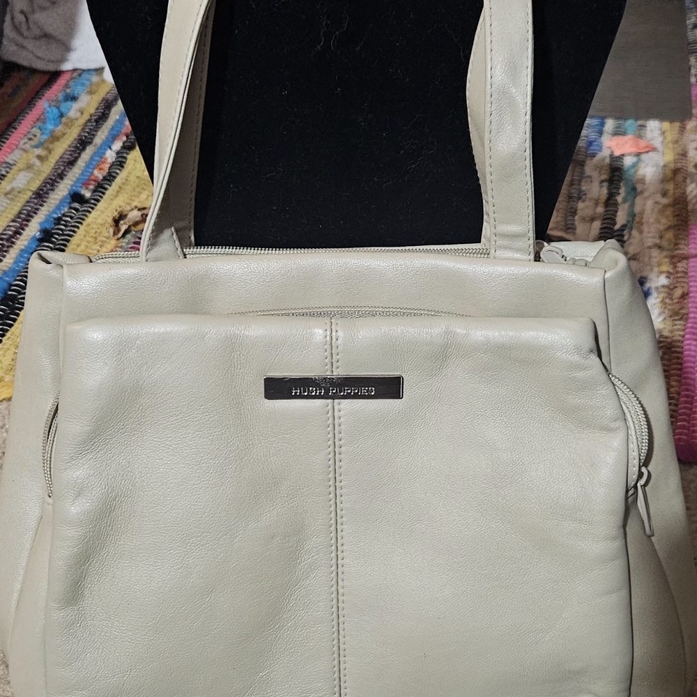 Hush Puppies Beige Leather Shoulder Bag